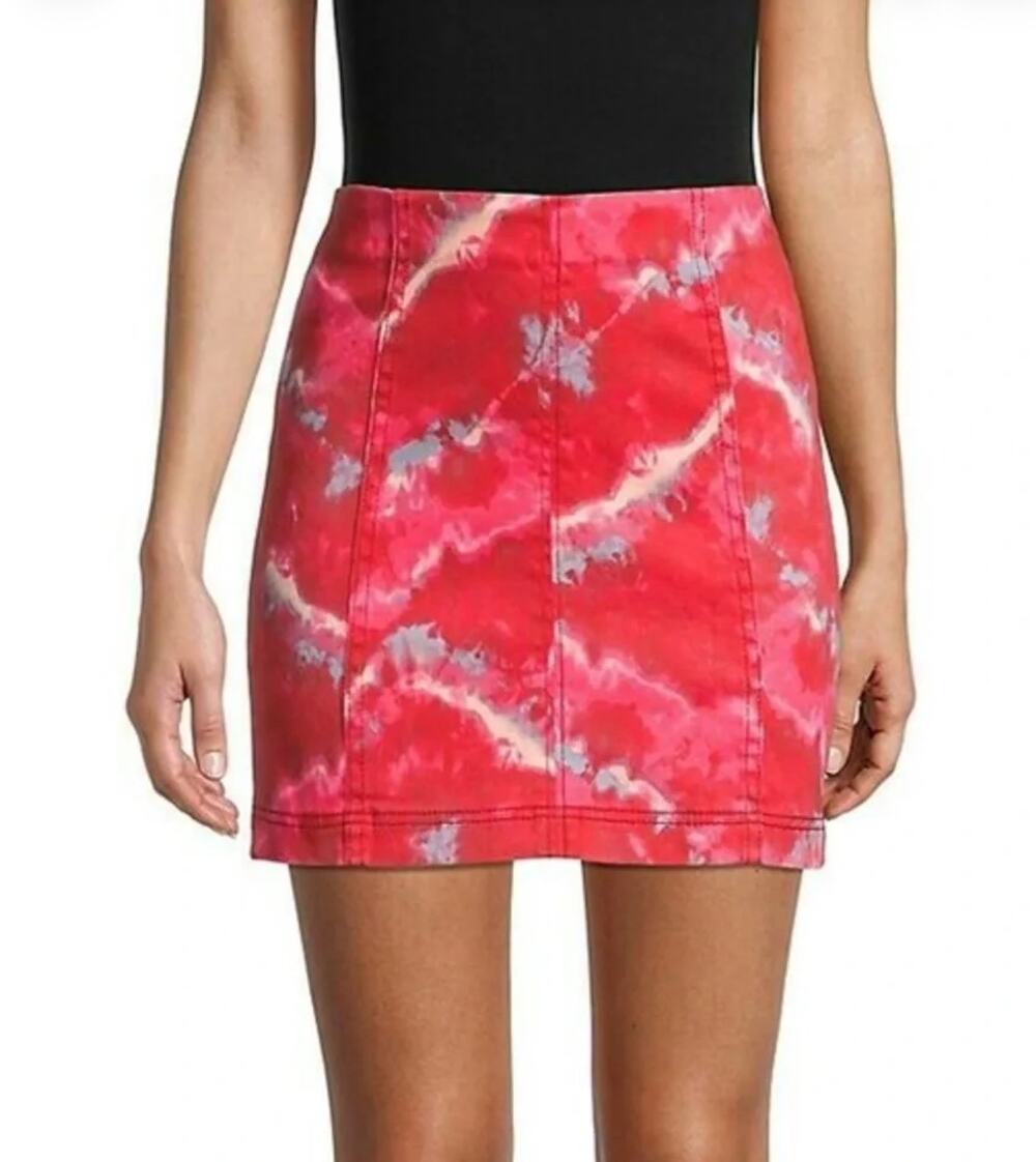 Free People Femme Denim Mini Skirt Flamingo Flame Size 8